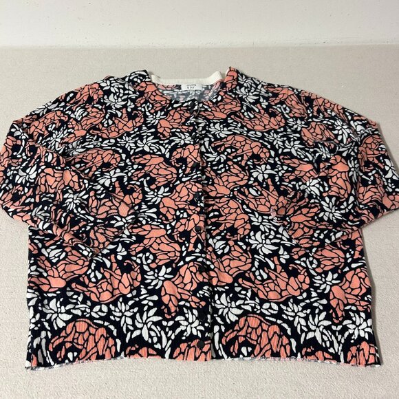 Crown & Ivy Cardigan Sweater Womens XL Orange Black White Elephants Palm Trees - Picture 6 of 11